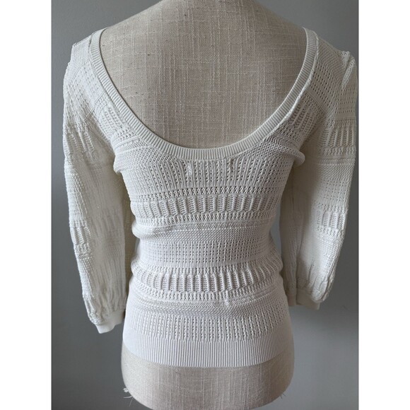 Mango MNG White Crochet Hollow Out Lantern Sleeve Open Knit Blouse Size S - Picture 2 of 6